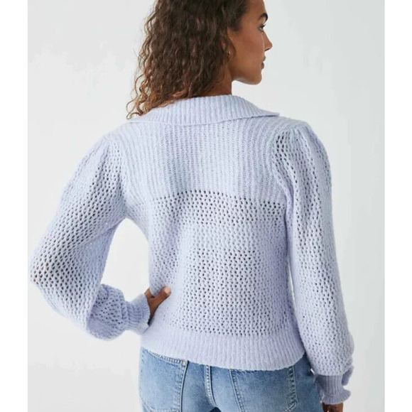 Free People SNOWDRIFT Open Knit Henley Pullover Sweater in Peri Ice M NWOT $138 - Picture 7 of 12